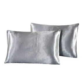 1 Pair Solid Color Luxury Silky Pillowcases Queen Size (20x30) Grey"