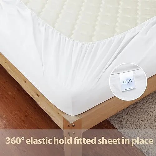 100% Cotton Fitted Sheet Twin XL Size Only, 600 Thread Count, 8"-16" Deep Pocket Sateen Weave Bottom Sheet, Soft Breathable Comfy & Hotel Quality (Twin XL, White)