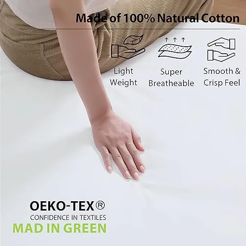 100% Cotton Fitted Sheet Twin XL Size Only, 600 Thread Count, 8"-16" Deep Pocket Sateen Weave Bottom Sheet, Soft Breathable Comfy & Hotel Quality (Twin XL, White)