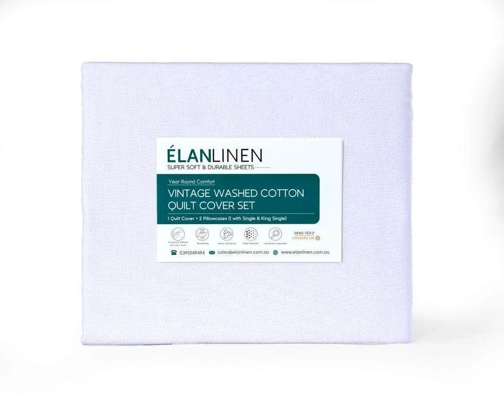 100% Egyptian Cotton Vintage Washed 500Tc White Single Bed Sheets Set