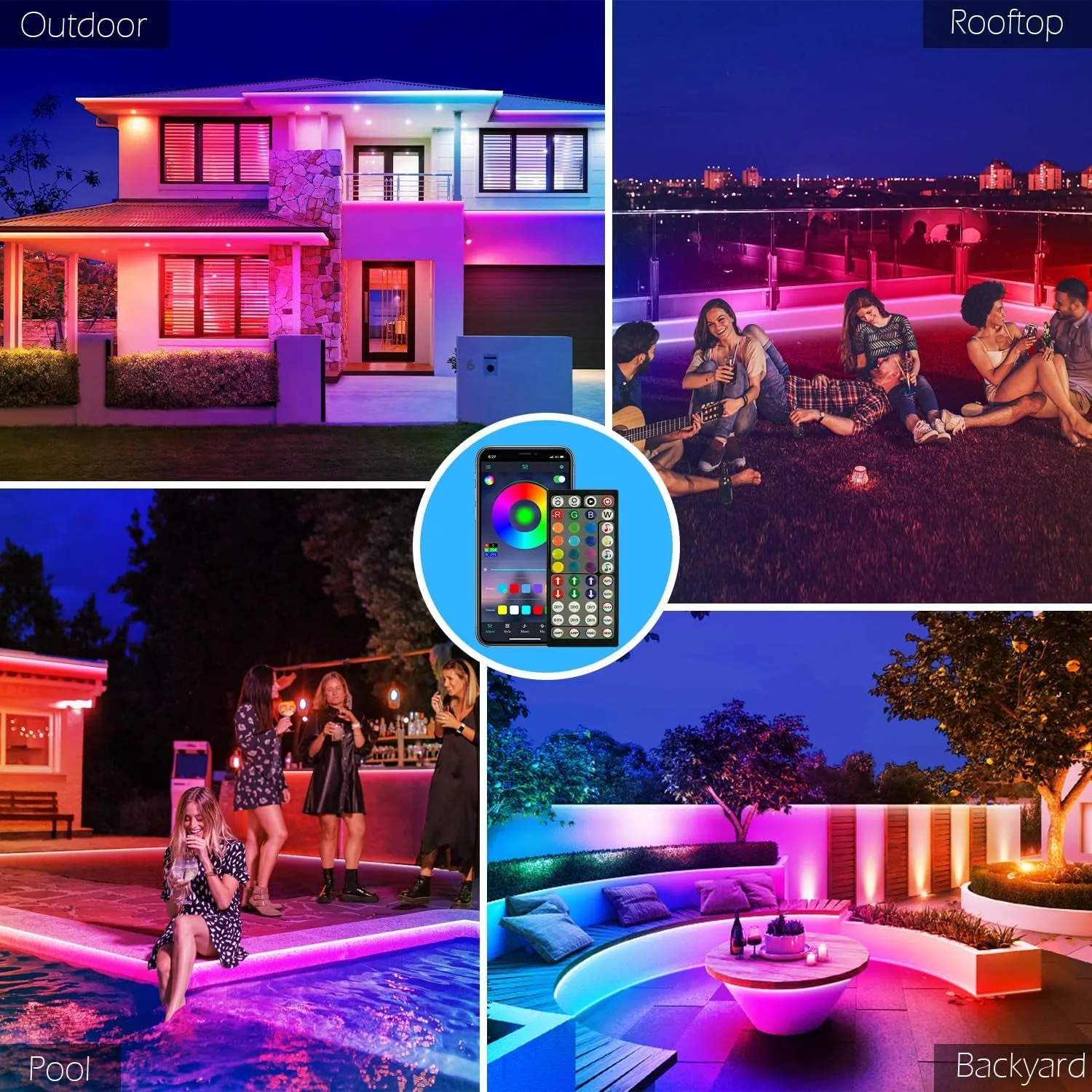 100Ft Outdoor LED Strip Lights Waterproof,Music Sync RGB IP65 outside Led Light Strips Waterproof with App and Remote,Exterior Led Rope Lights Waterproof for Deck,Balcony,Roof,Garden,Pool