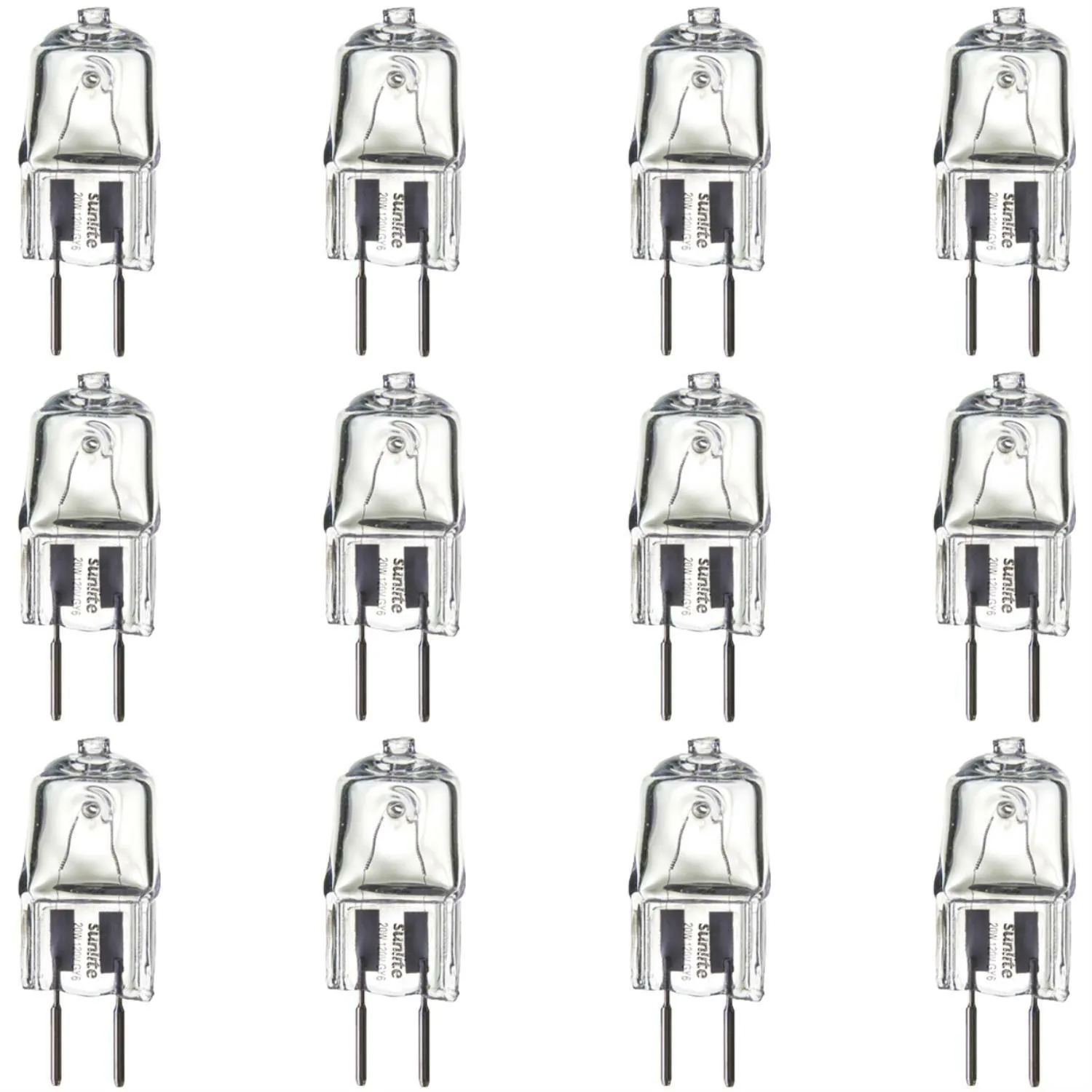 12 Pack Sunlite 20 Watt, Single Ended T3.5, GY6.35 Bi-Pin Base, Clear