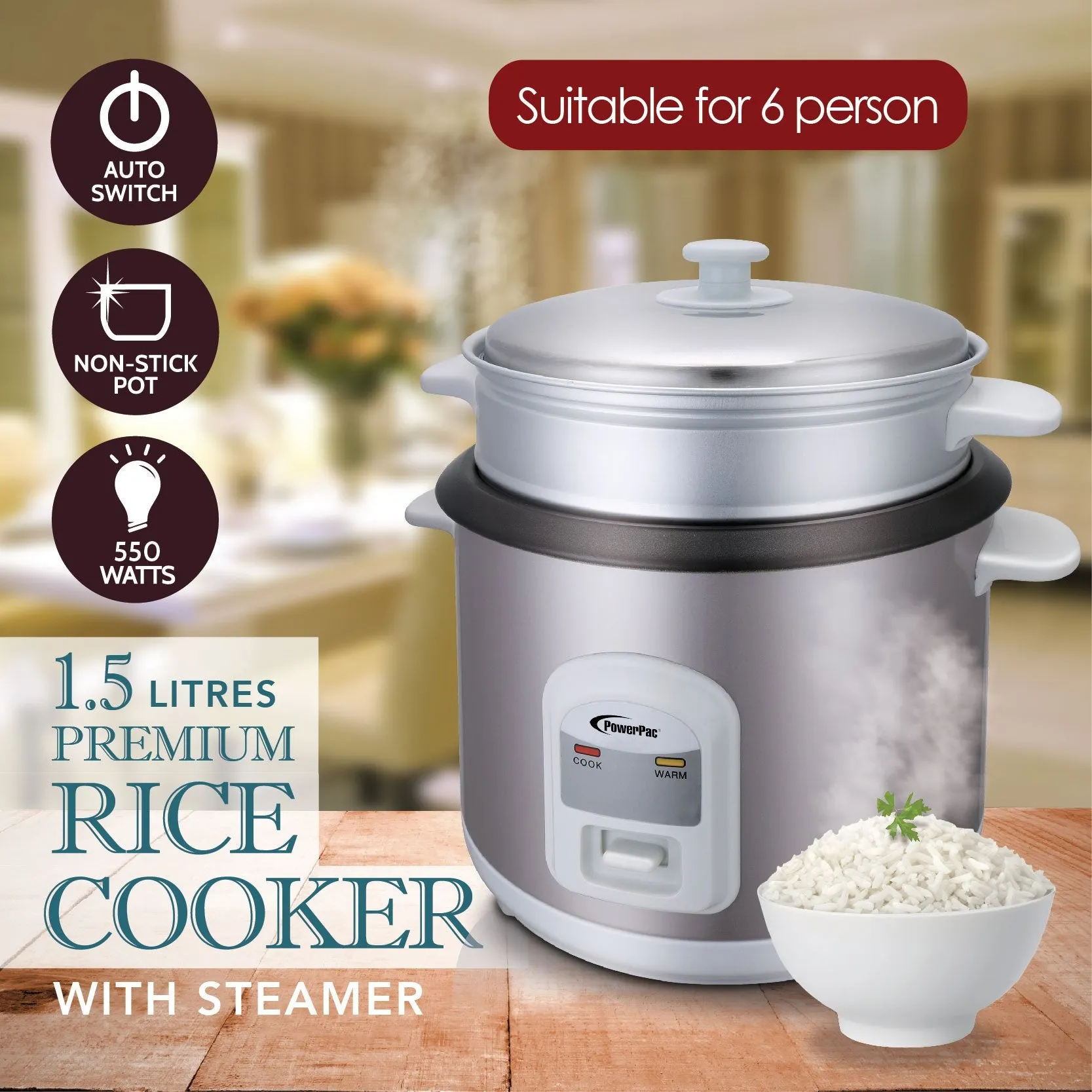 1.5L Rice Cooker with Steamer (PPRC66)