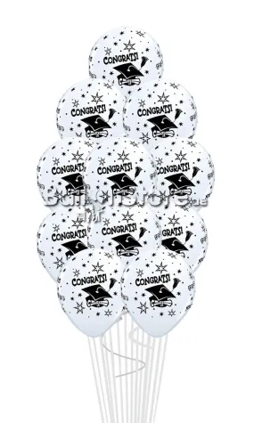 15Pcs White Congrats Balloon Bouquet- with weight