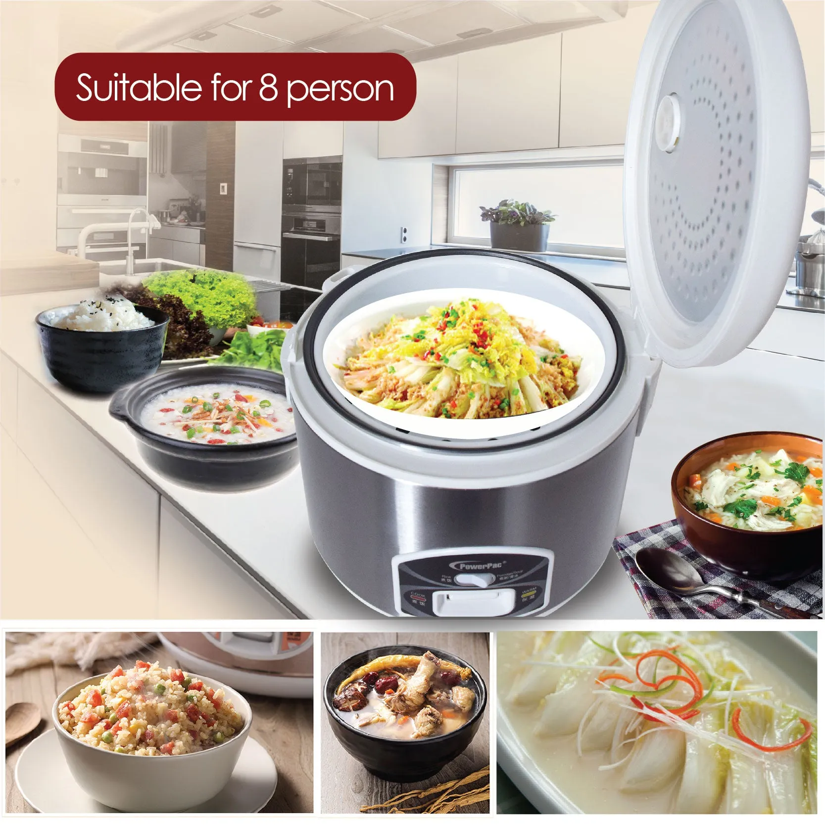 1.8L Rice Cooker with Porridge Function - Non-stick inner pot (PPRC42-Nonstick)