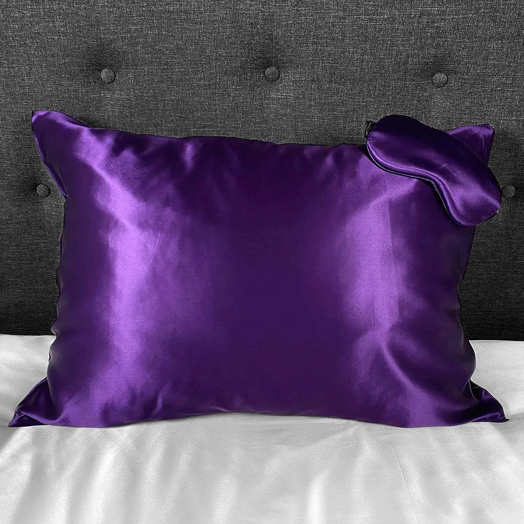 22 Momme Silk Pillowcase & Sleep Mask Gift Set - Plum