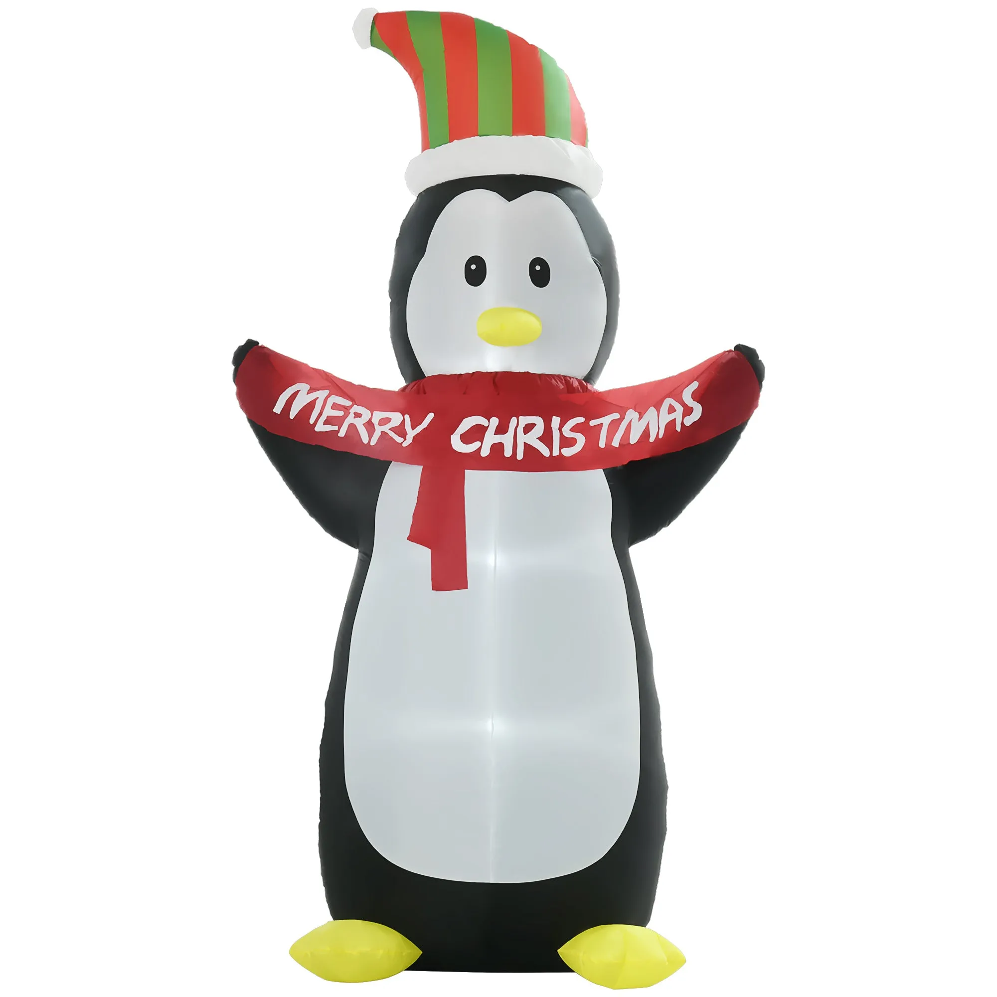 243cm Inflatable Penguin Holding Merry Christmas Banner Holiday Yard Decoration with LED Lights, Indoor Outdoor Lawn Blow Up Decor