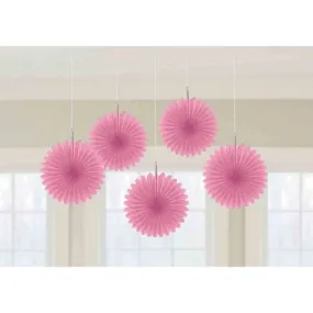 5 Pack Bright Pink Mini Fan Decorations - 15cm