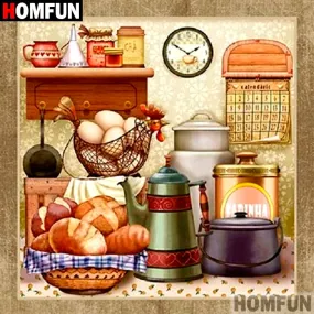 5D Diamond Painting - Full Square/Round Drill, "Country Kitchen Mealtime"