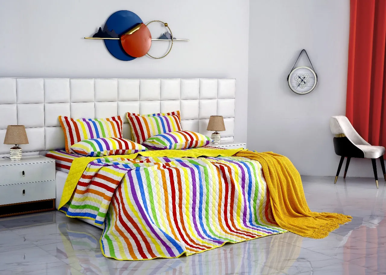 6 PCs Bed Spread Set-Multi Stripe(Yellow)