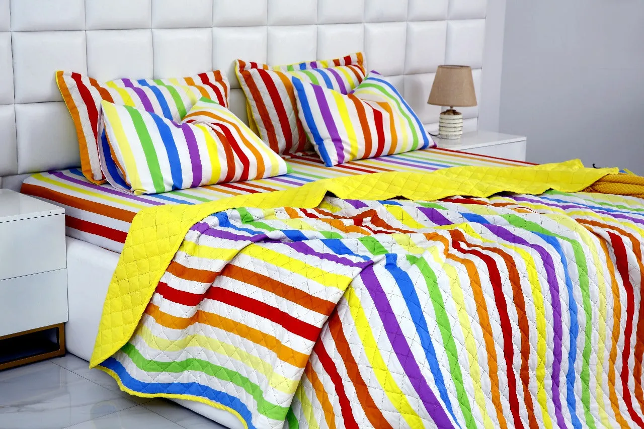 6 PCs Bed Spread Set-Multi Stripe(Yellow)