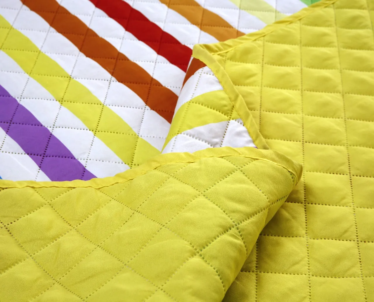 6 PCs Bed Spread Set-Multi Stripe(Yellow)