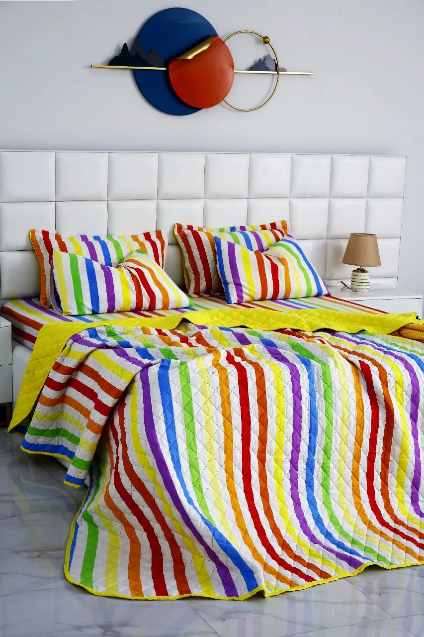 6 PCs Bed Spread Set-Multi Stripe(Yellow)