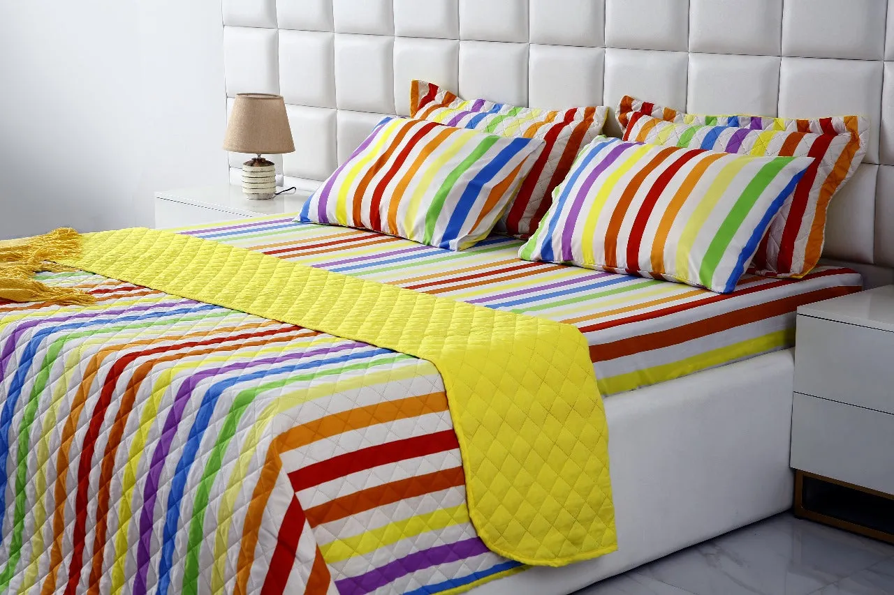 6 PCs Bed Spread Set-Multi Stripe(Yellow)