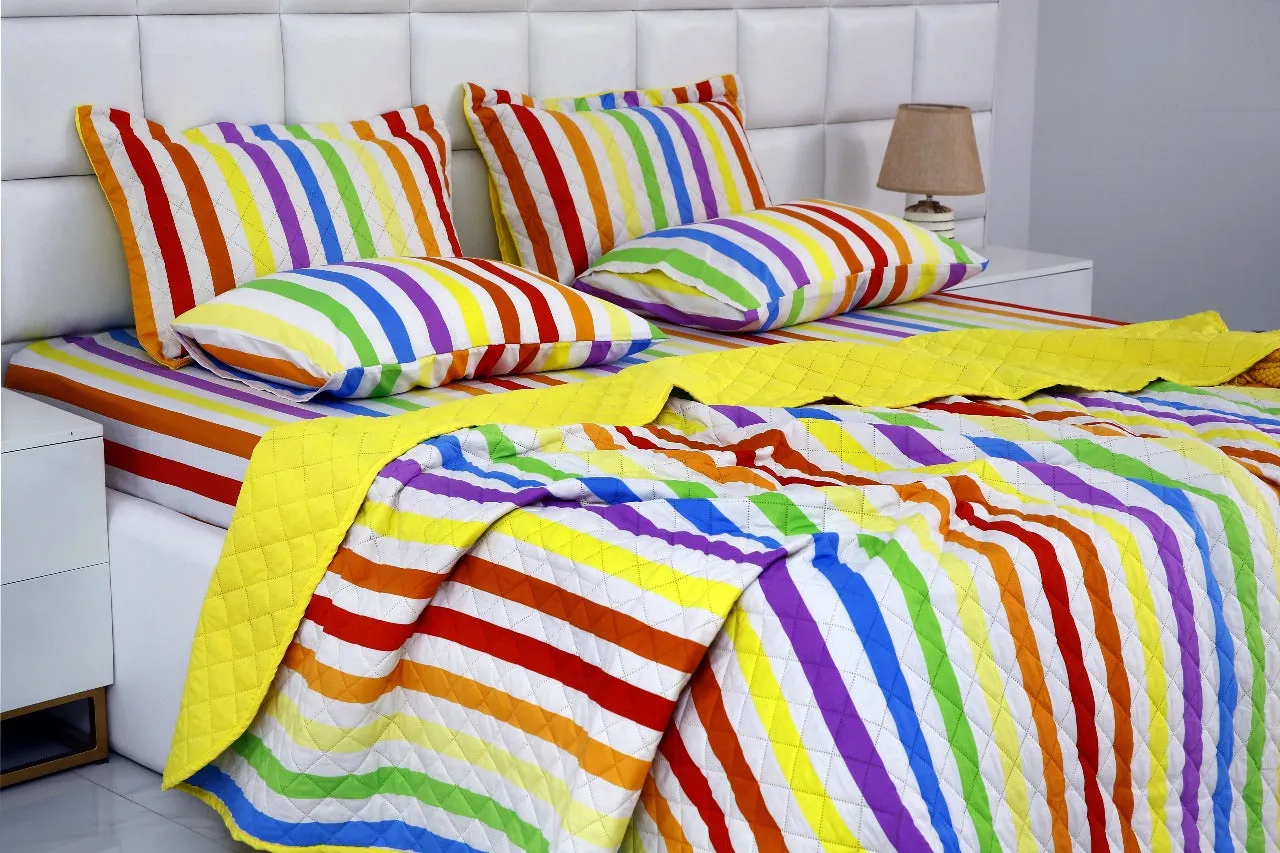 6 PCs Bed Spread Set-Multi Stripe(Yellow)