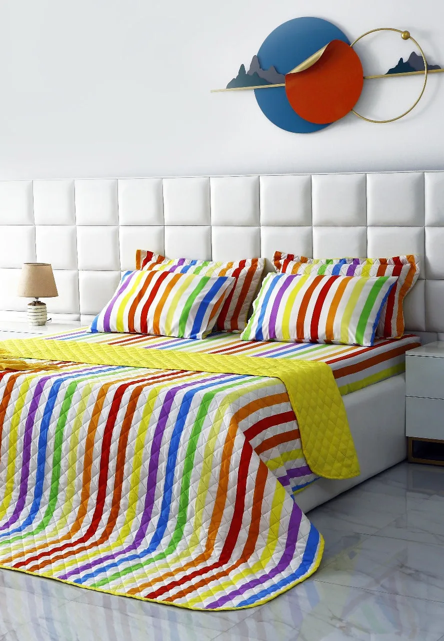 6 PCs Bed Spread Set-Multi Stripe(Yellow)