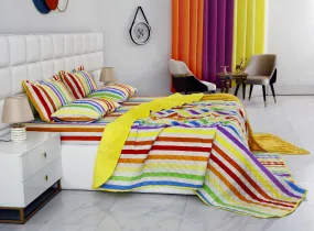 6 PCs Bed Spread Set-Multi Stripe(Yellow)