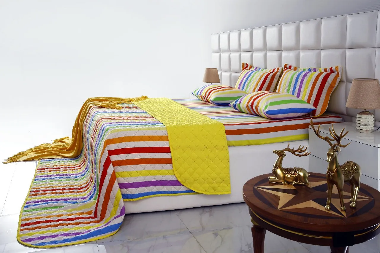 6 PCs Bed Spread Set-Multi Stripe(Yellow)