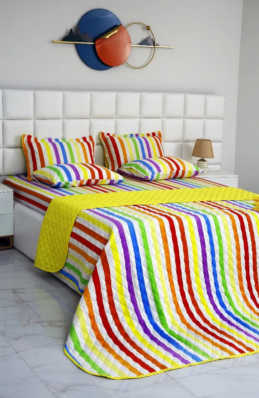 6 PCs Bed Spread Set-Multi Stripe(Yellow)