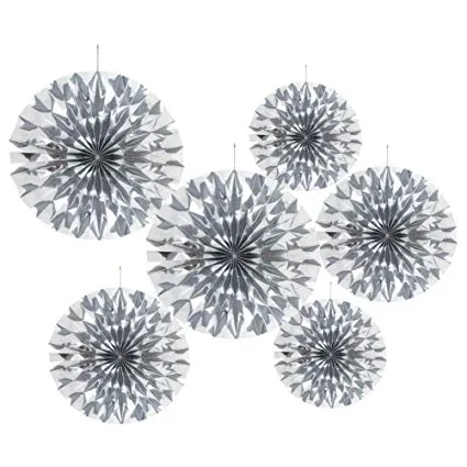 6pcs Decorative Paper Fans - Metallic Silver