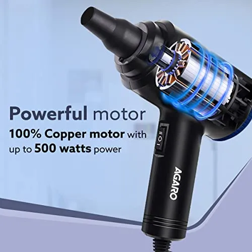 AGARO Compressed Air Duster, 48000RPM, 2 Speed, Copper Motor, Air Blower, Air Spray, Portable Black