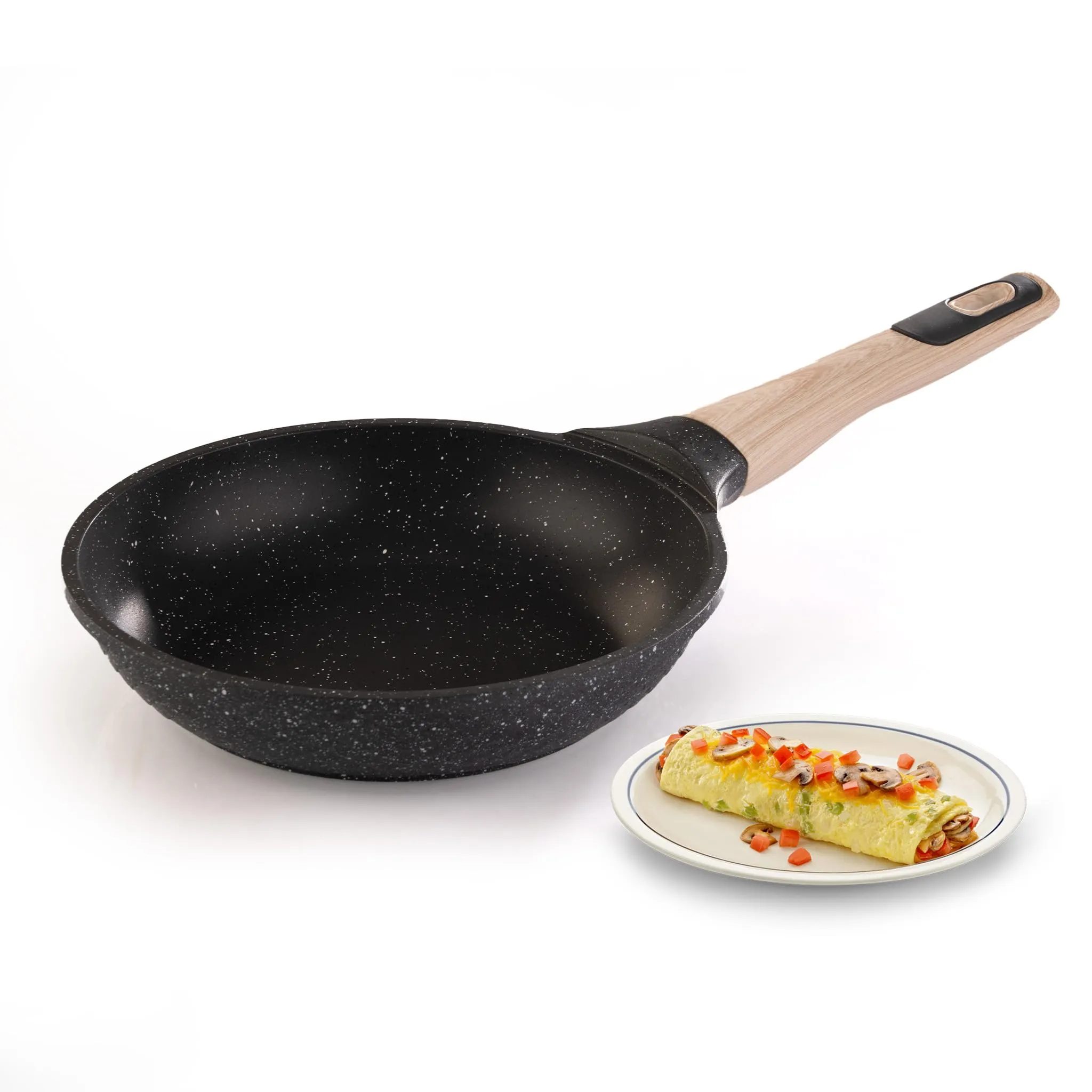 AGARO Imperial Granite Non Stick Fry Pan, 1.1L / 20cm, Cast Aluminium Body, Omlette Egg Pan, Fish Fry Pan, Gas & Induction Compatible, Dark Grey