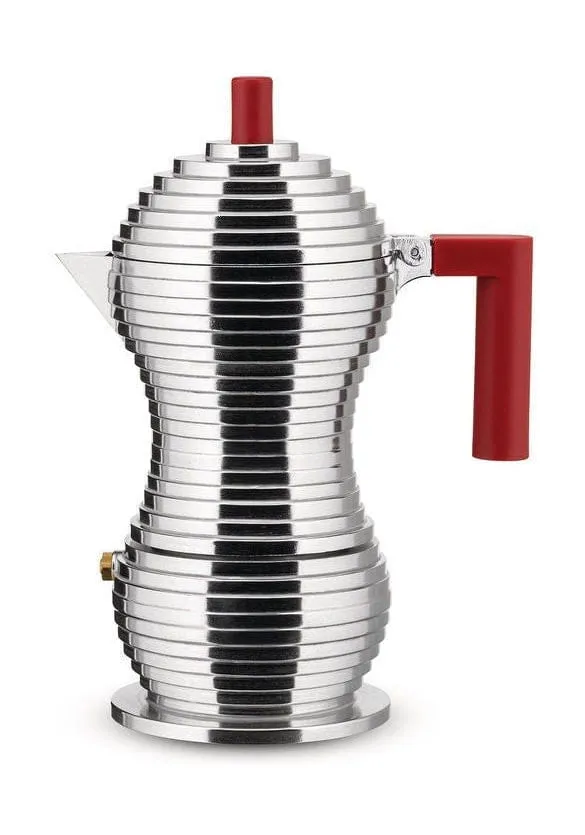 Alessi Pulcina Espresso Maker 3 Cups, Aluminium/Red