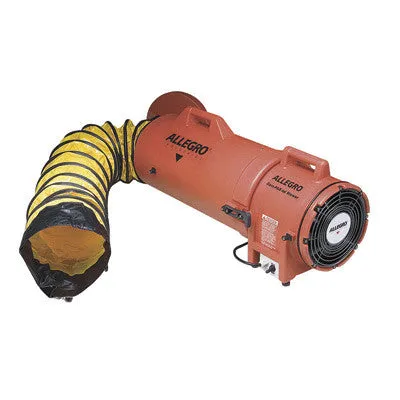 Allegro 32 1/8" X 11" X 14 1/2" 816 cfm 1/3 hp 12 VDC 25 A Plastic Compaxial Blower With Canister And 8" X 25' Flexible Duct