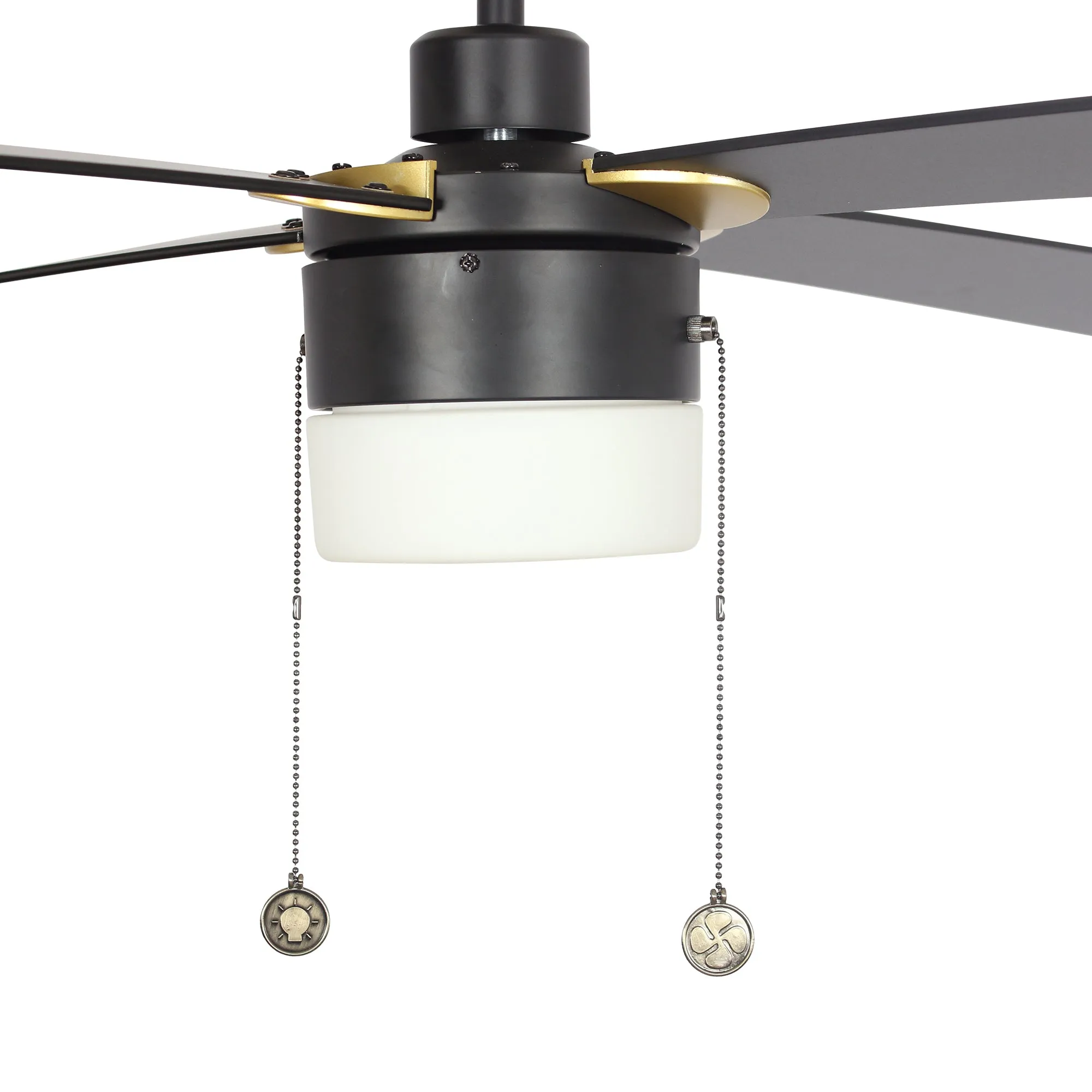 AMALFI 52 inch 4-Blade Ceiling Fan with Pull Chain - Black/Black (Gold Detail)