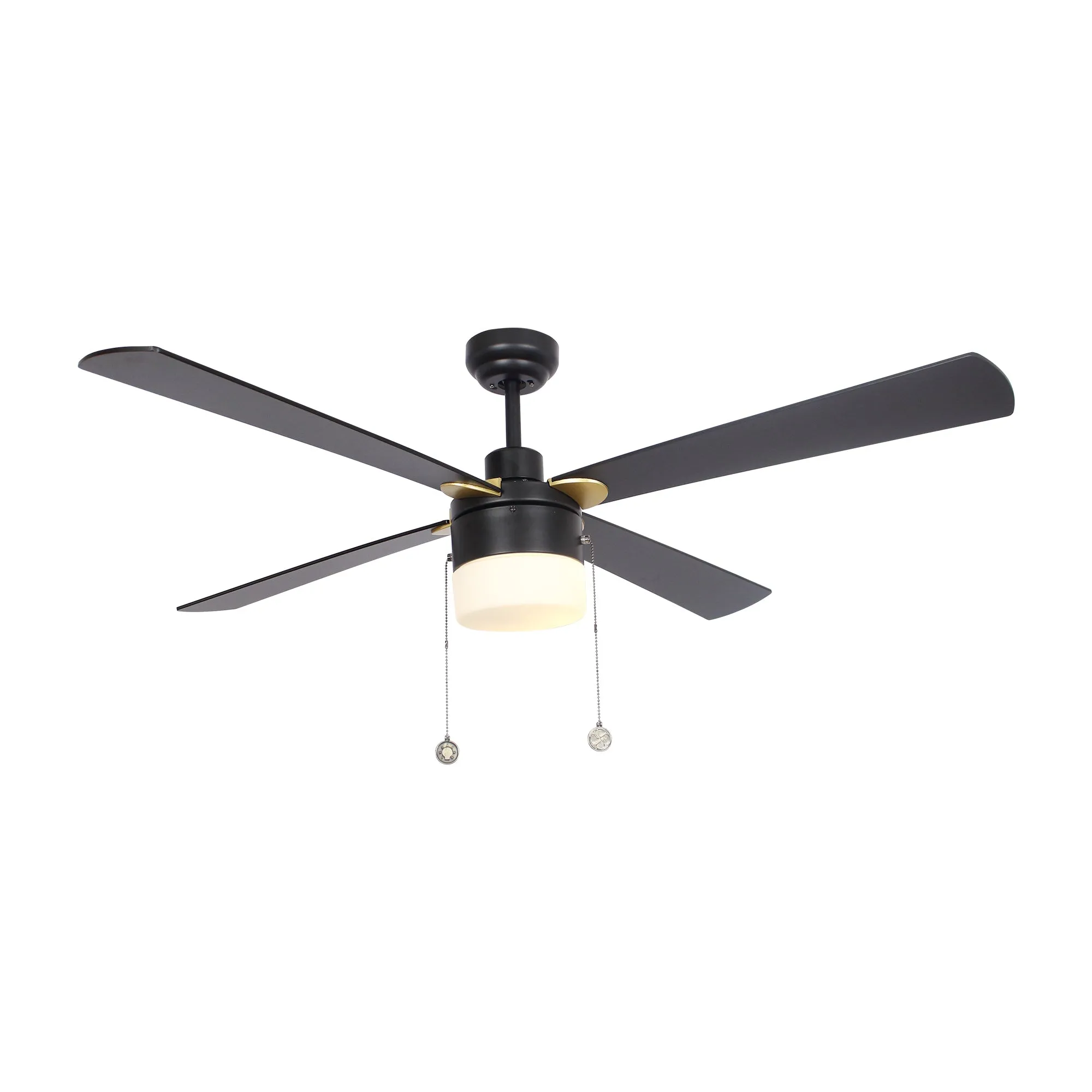 AMALFI 52 inch 4-Blade Ceiling Fan with Pull Chain - Black/Black (Gold Detail)