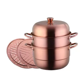 Anygleam Food Steamer Rose Gold Three Layer Thick Stainless Steel Universal Cooking for Induction Cooker Gas Stove Steam Pot