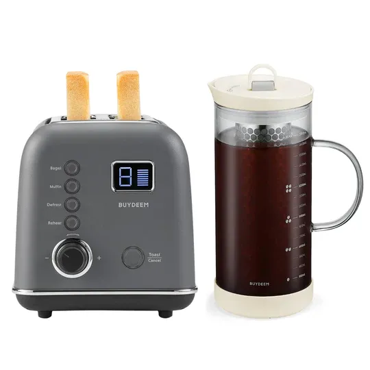 Automatic Digital 2-slice Toaster with Cold Brew Coffee Maker - Color Selection Bundle Offer