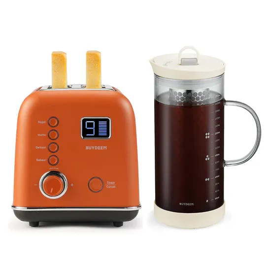 Automatic Digital 2-slice Toaster with Cold Brew Coffee Maker - Color Selection Bundle Offer