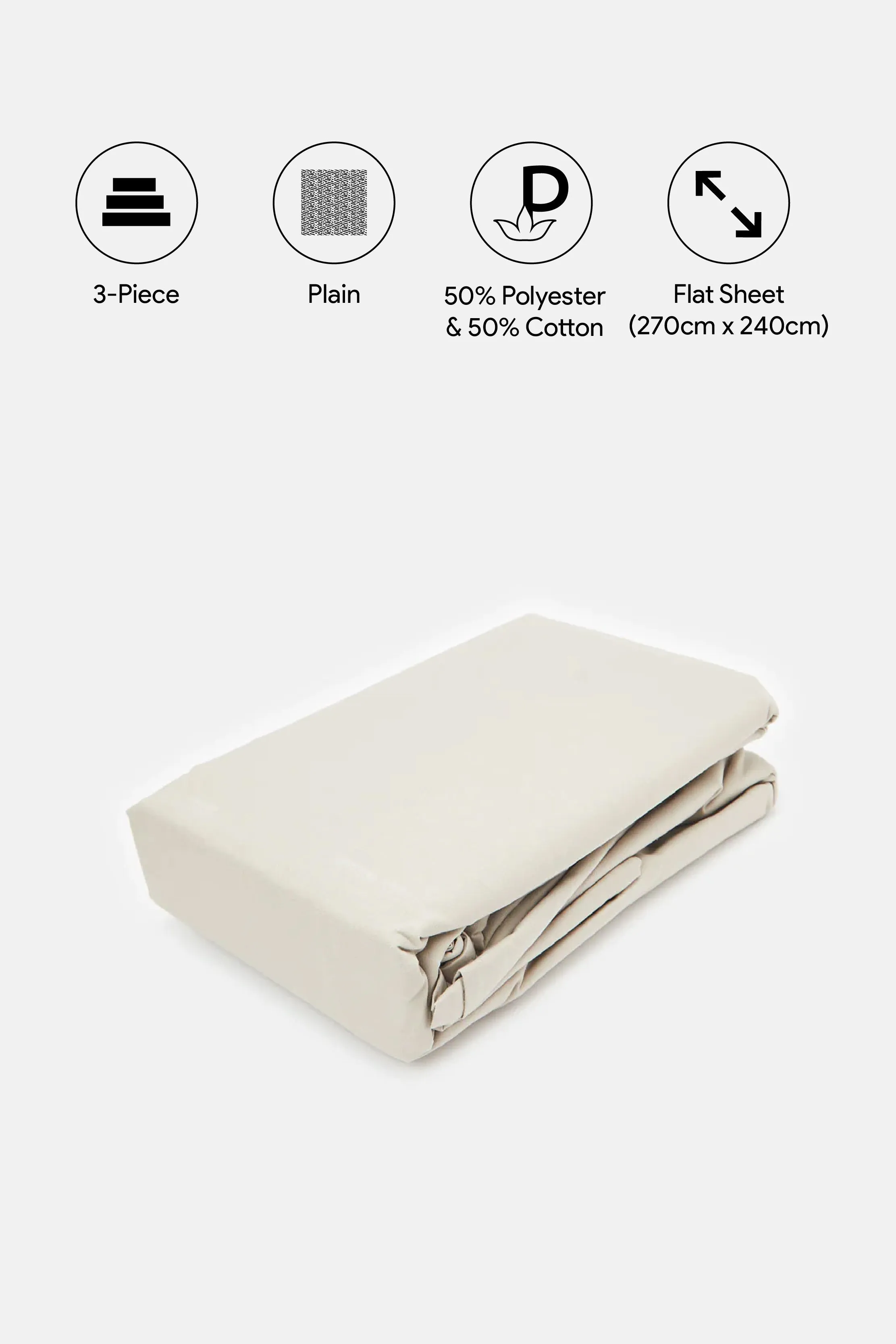 Beige Plain Flat Sheet Set (Double Size)