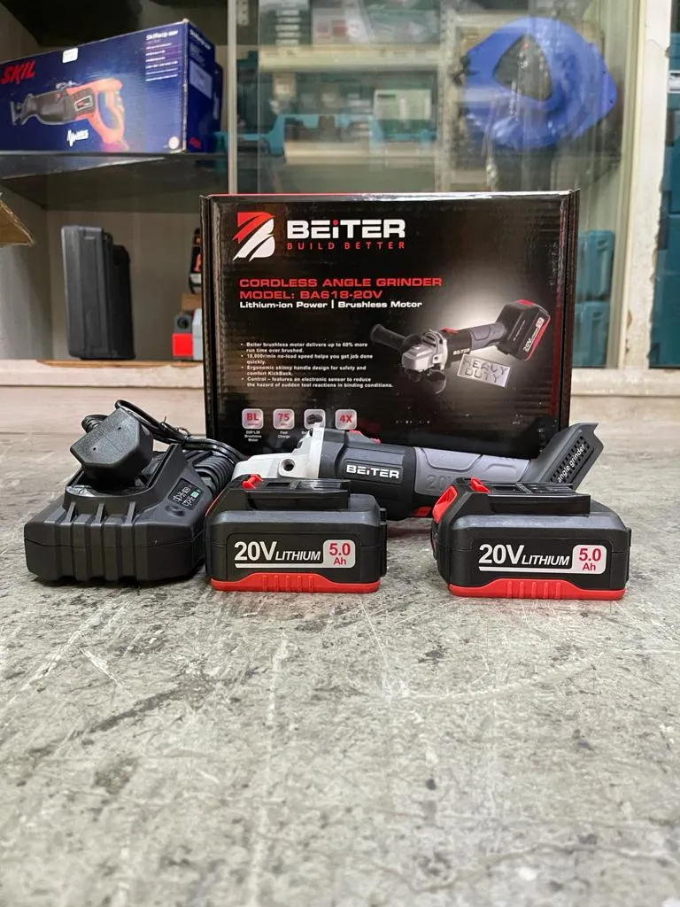 Beiter BA618-20V Cordless Angle Grinder 20V Brushless with 5.0Ah Batt Li-Ion 4" & Charger | Model : BA618-20V