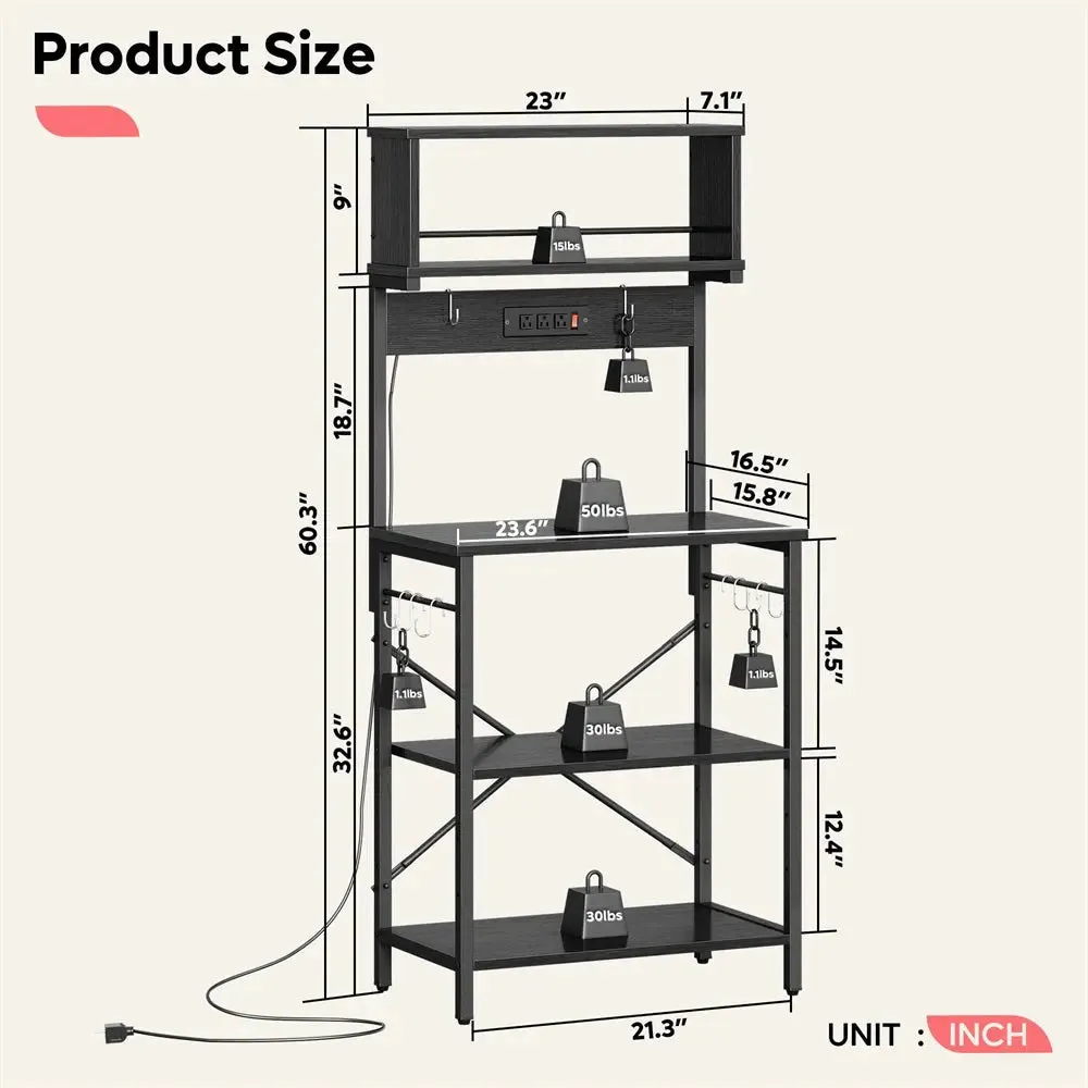 Bestier 60 inch Bakers Rack with Power Outlet, 5 Tiers Coffee Bar Table with Storage