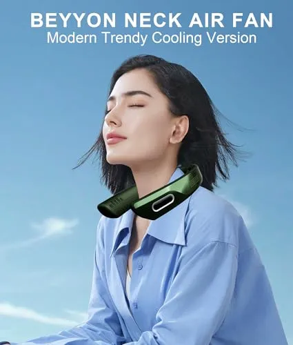 BEYYON Neck Fan-7000mAh Portable Neck Fan, 18H Wearable Personal Fan Airflow Cooling with 4 Turbos, Rechargeable Neck Fan, Hands-Free Bladeless Neck fan for Hot Flashes/Travel/Outdoor Work