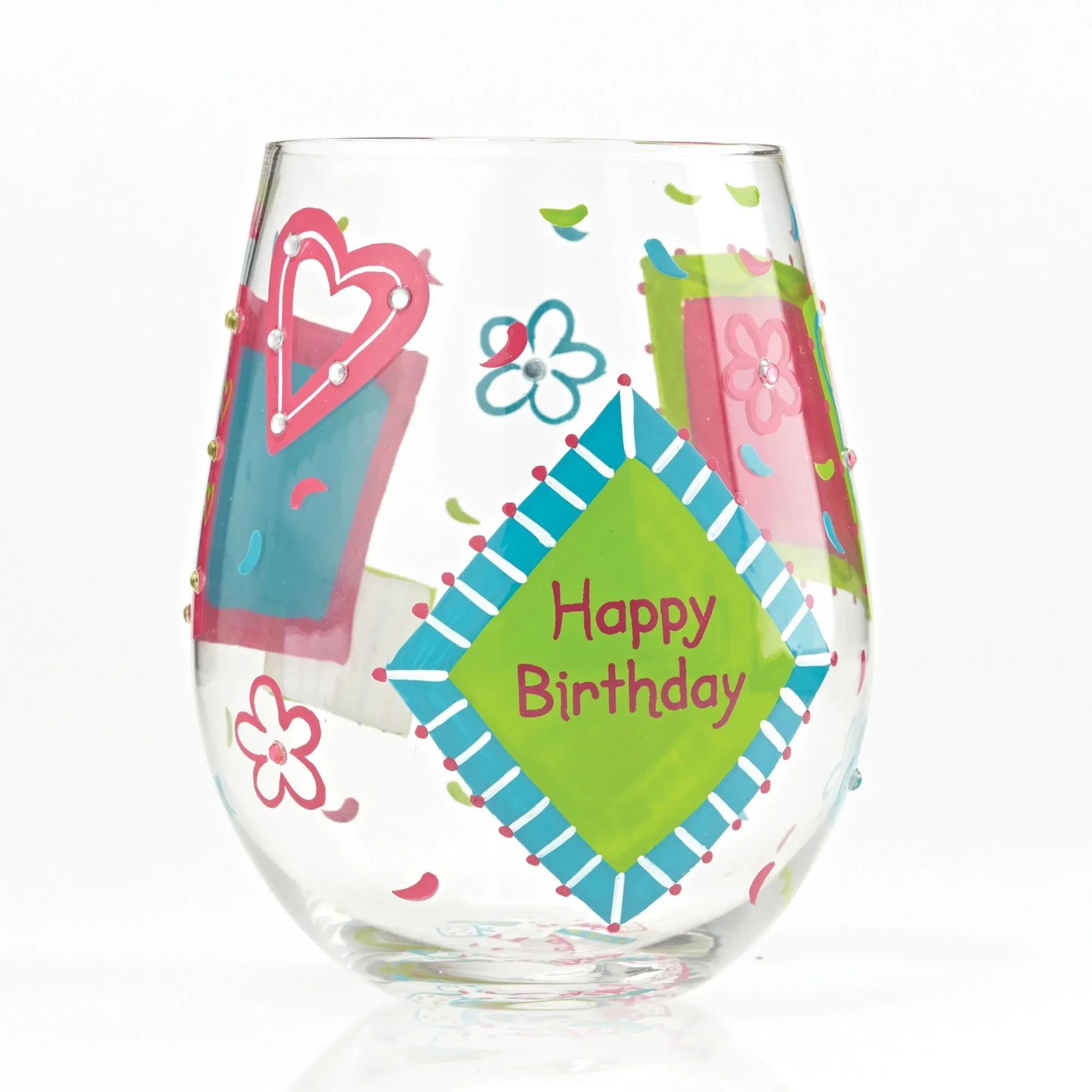 Birthday Girl Hand painted Stemless Wine Glass, 20 oz.