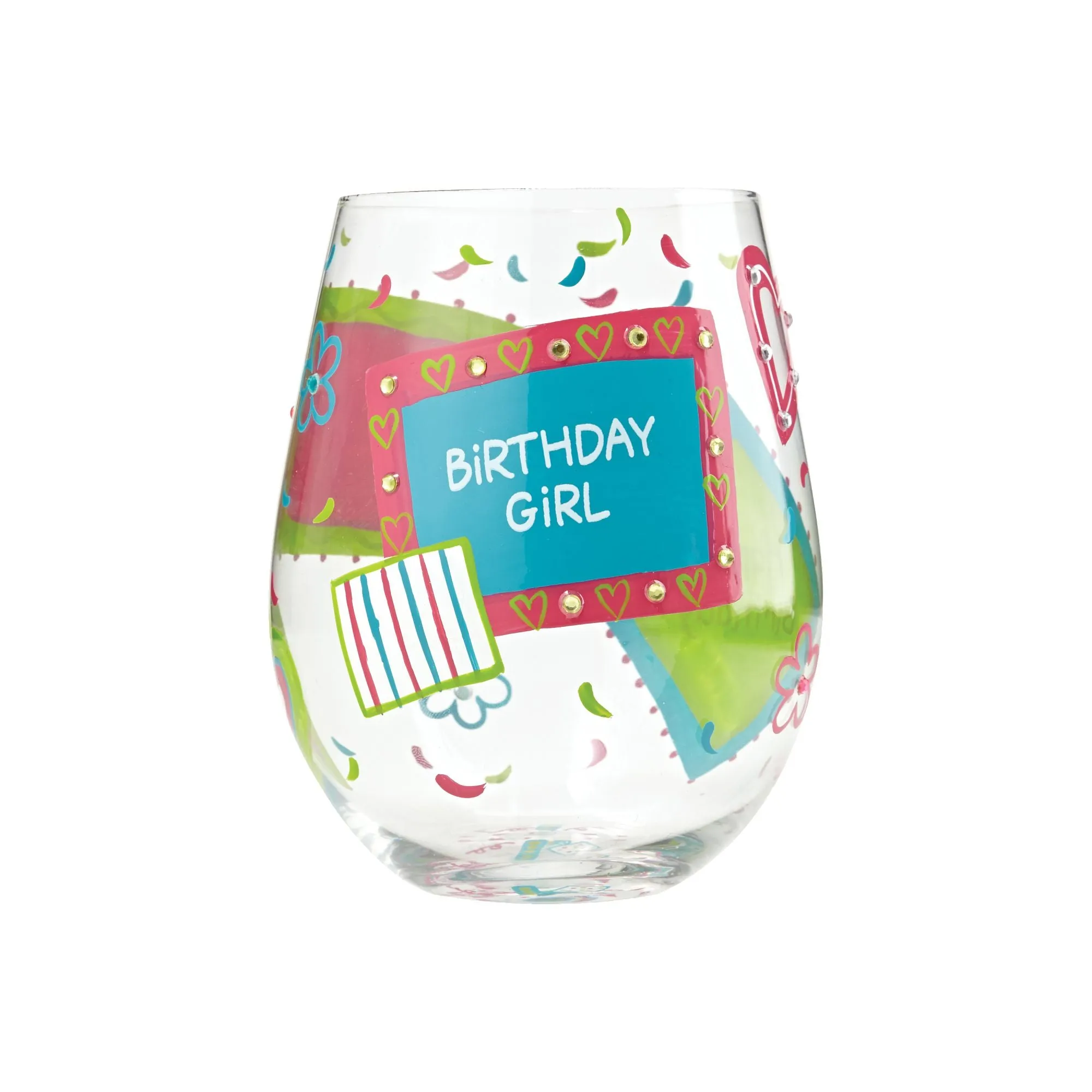 Birthday Girl Hand painted Stemless Wine Glass, 20 oz.