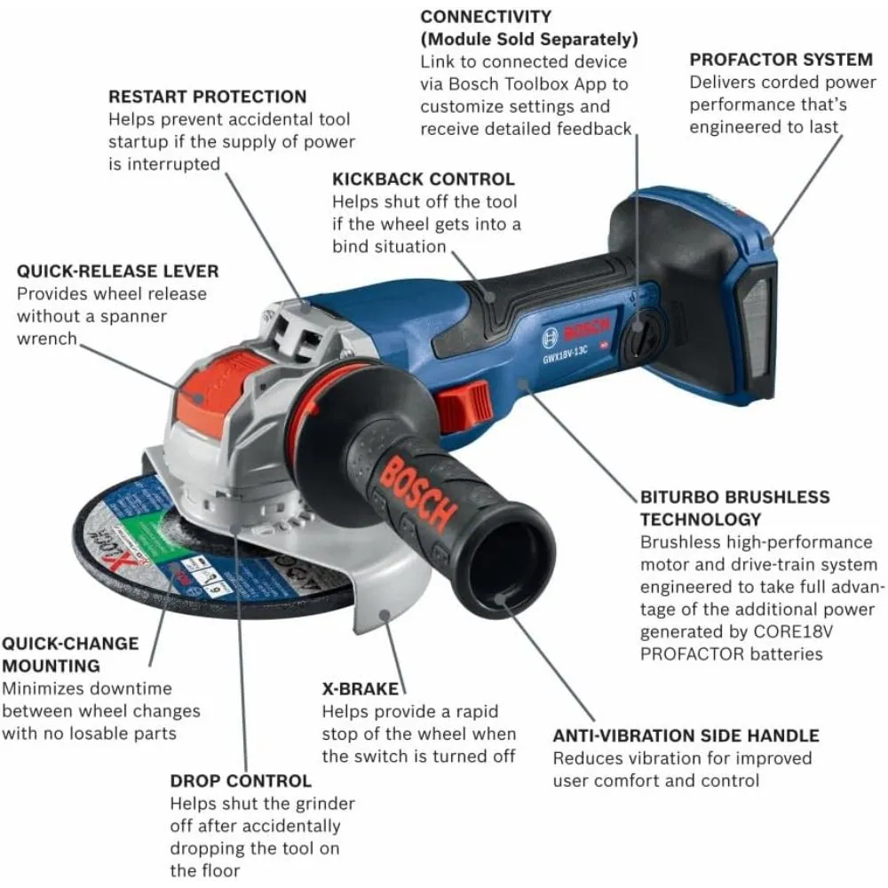 Bosch GWX18V-13CN 18V PROFACTOR 5" - 6" Connected Ready X-LOCK Angle Grinder (Bare Tool)