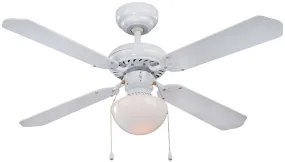 Boston Harbor CF-78133 Ceiling Fan, 4-Blade, White Housing, 42 in Sweep, MDF Blade, 3-Speed