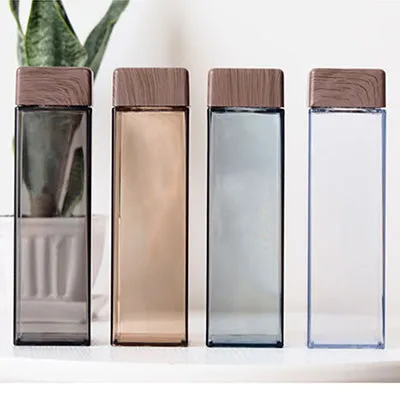 BPA Free Square Water Bottle with Bamboo Lid 500ml