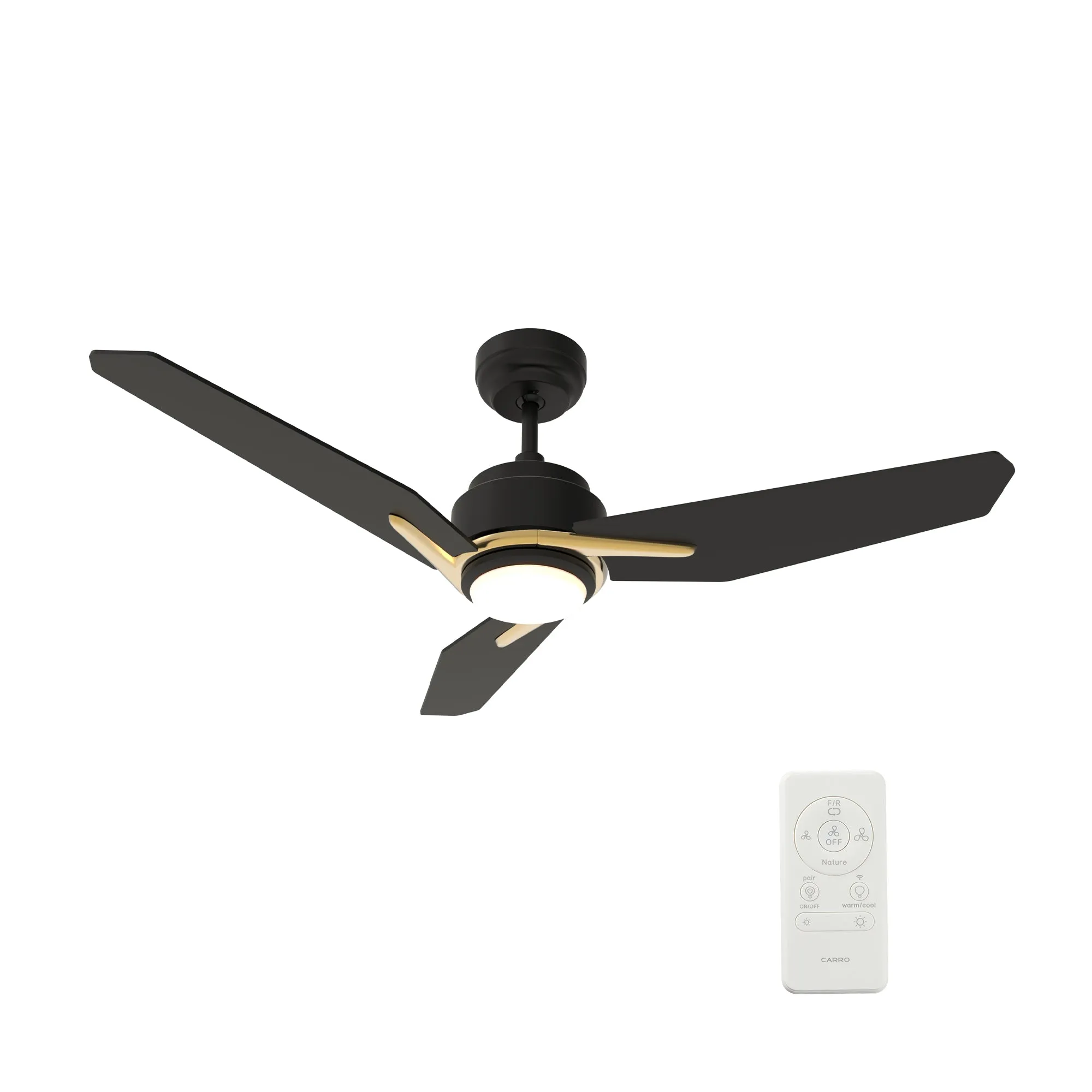 CALEN 48 inch 3-Blade Smart Ceiling Fan with LED Light Kit & Remote Control- Black/Black (Gold Detail)