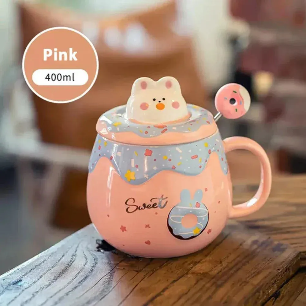 Cartoon Donut Kitten Theme Mug with Lid