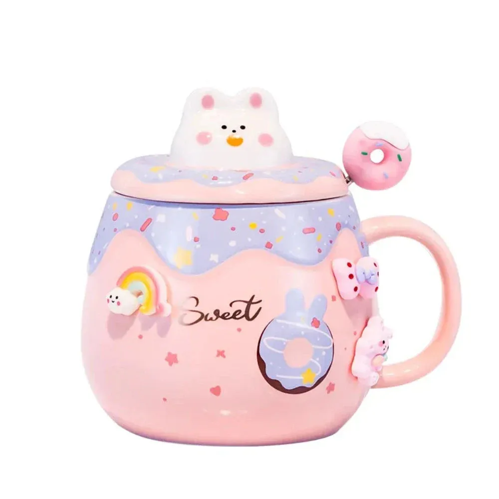 Cartoon Donut Kitten Theme Mug with Lid