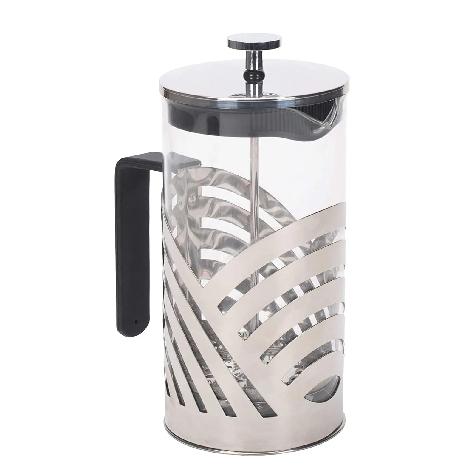 Chrome 1 Liter Large Glass and Stainless Steel French Press Coffee and Loose Leaf Tea Maker