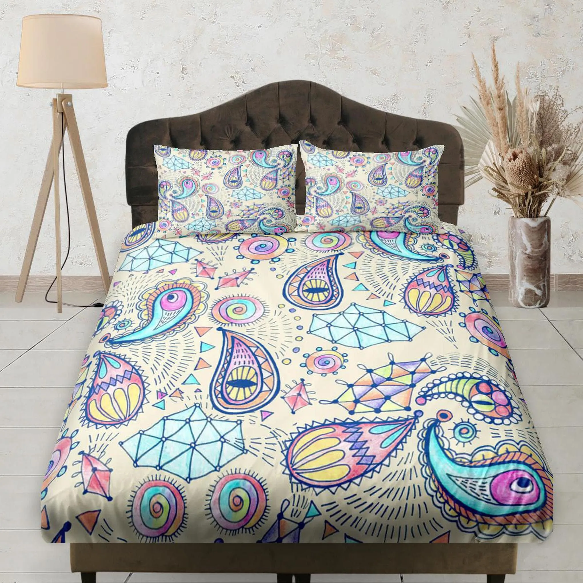 Colorful Paisley Fitted Sheet Deep Pocket, Aesthetic Bedding Set Full, Elastic Bedsheet, Dorm Bedding, Crib Sheet, Size King, Queen, Double