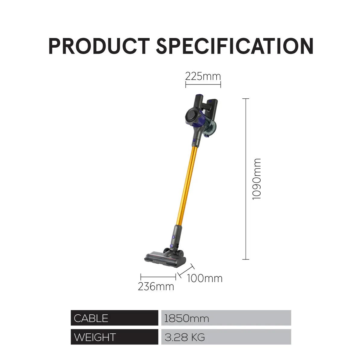 Cordless Stick Vacuum Cleaner, Handheld Stick Vacuum with Motorized Floor Brush, LED Headlight and Flexible Floor Brush (PPV3900)