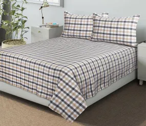 Cotton Checkered Bedsheet with Pillow Covers (Grey, Yellow) - available sizes, Single, Double/Queen, King and Super King