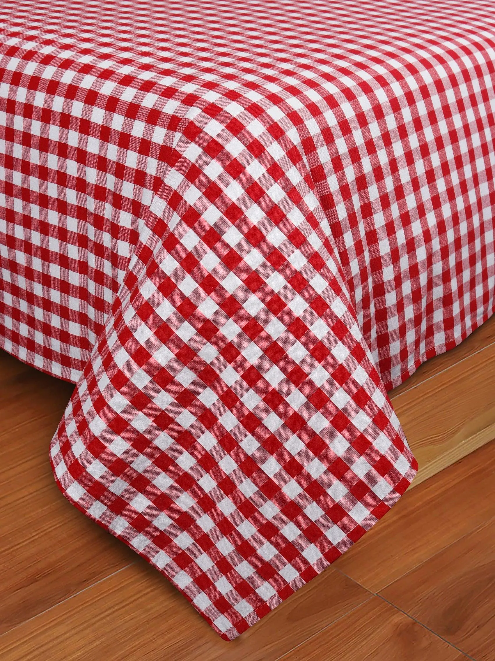 Cotton Checkered Bedsheet with Pillow Covers (Red) - available sizes, Single, Double/Queen, King and Super King